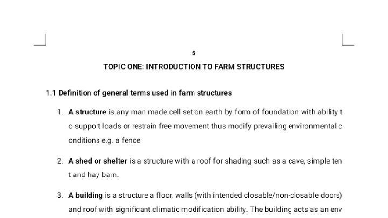 AGRI 101: Intro to Farm Structures - Definitions & Types - Studocu