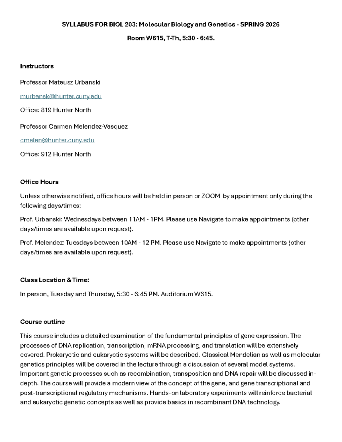BIOL 203: Molecular Biology & Genetics Syllabus - Spring 2026 - Studocu