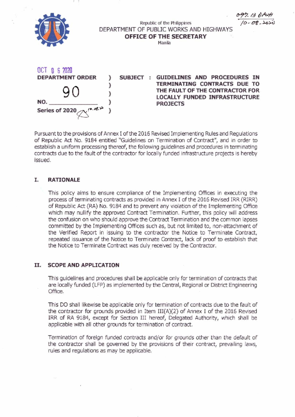 DO 90 s2020 - Guidelines for Terminating Contracts Due to Contractor ...