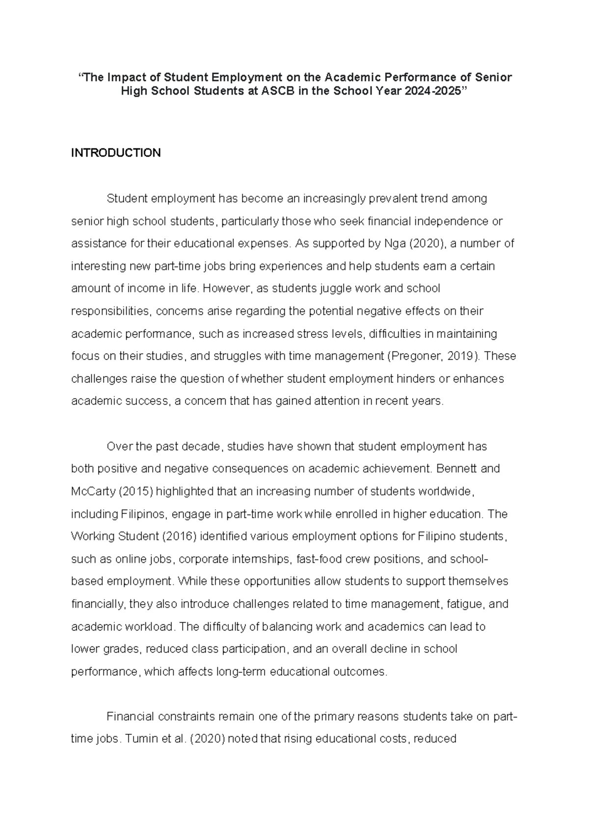 The Impact of Student Employment on SHS Academic Performance at ASCB ...