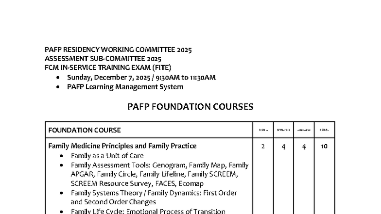 PAFP FITE 2025: Foundation Courses Overview and Assessment Guide - Studocu