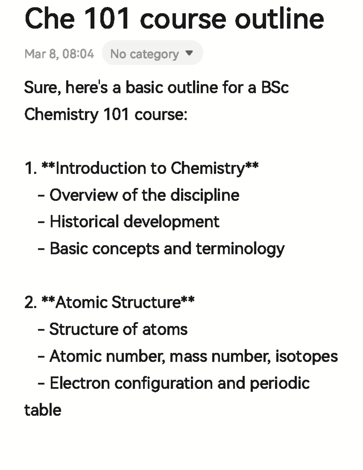 Chemistry 101 Course Syllabus and Outline Overview - Studocu