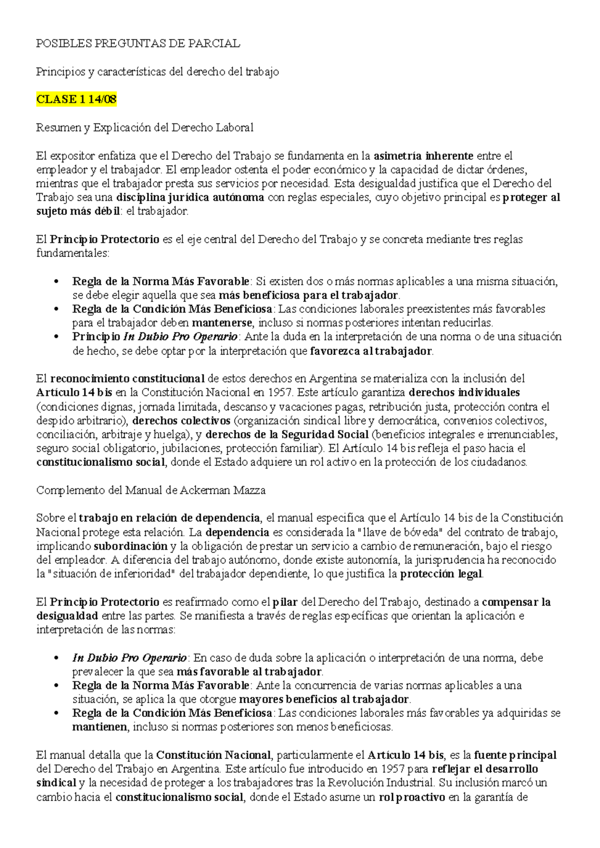 Resumen del Primer Parcial 2025: Principios del Derecho Laboral - Studocu