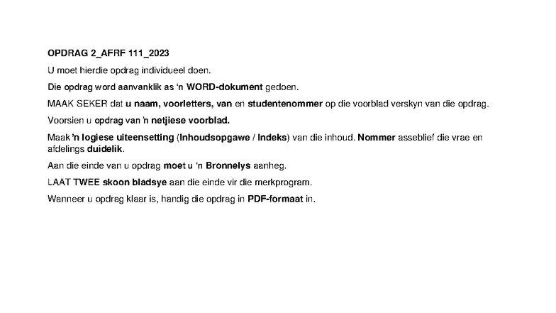 AFRF 111 2023 Assesseringsopdrag 2: Refleksies en Konsepte - Studocu