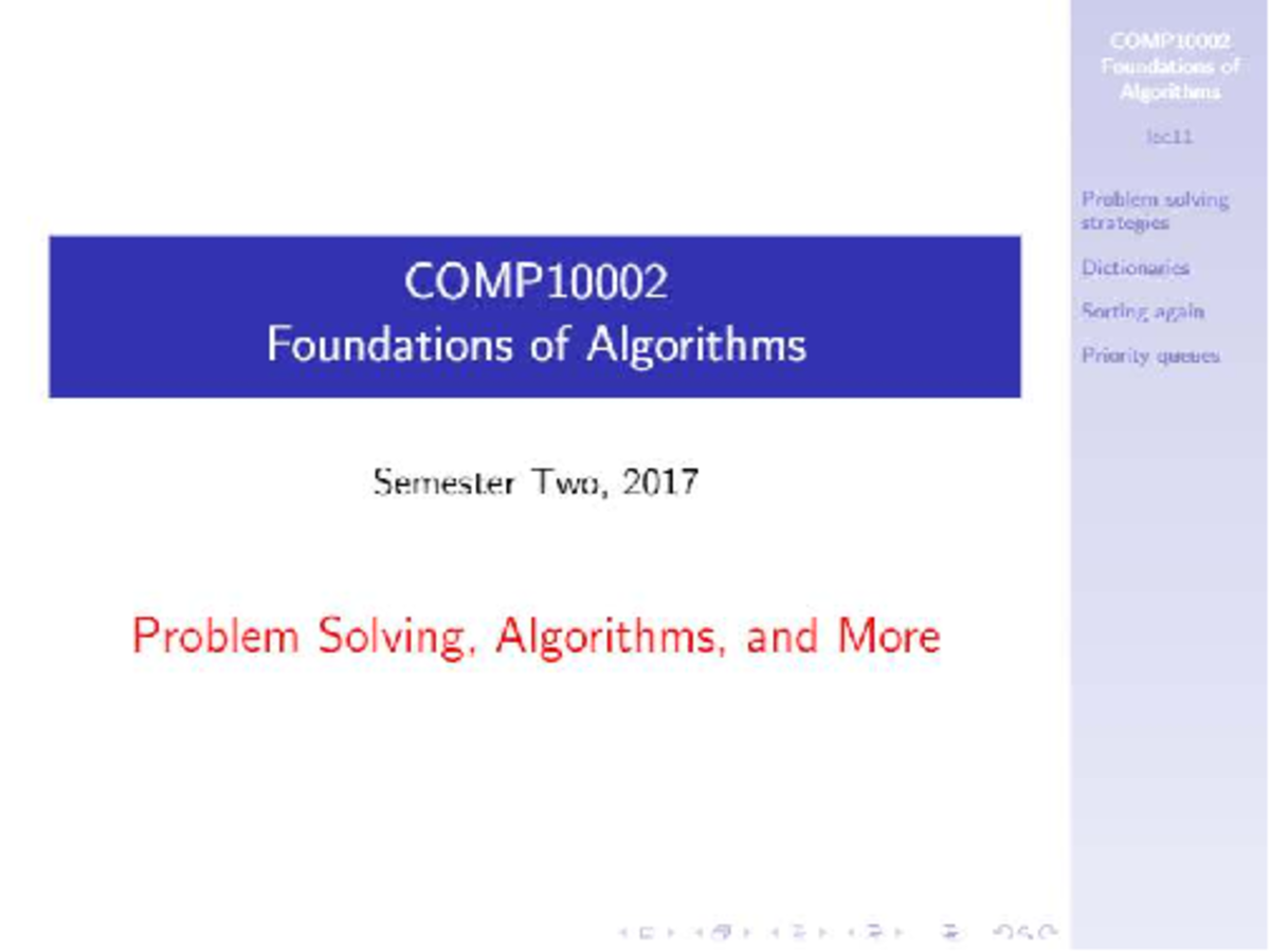 COMP10002 Foundations of Algorithms - L11-Problem-Solving-Algorithms ...