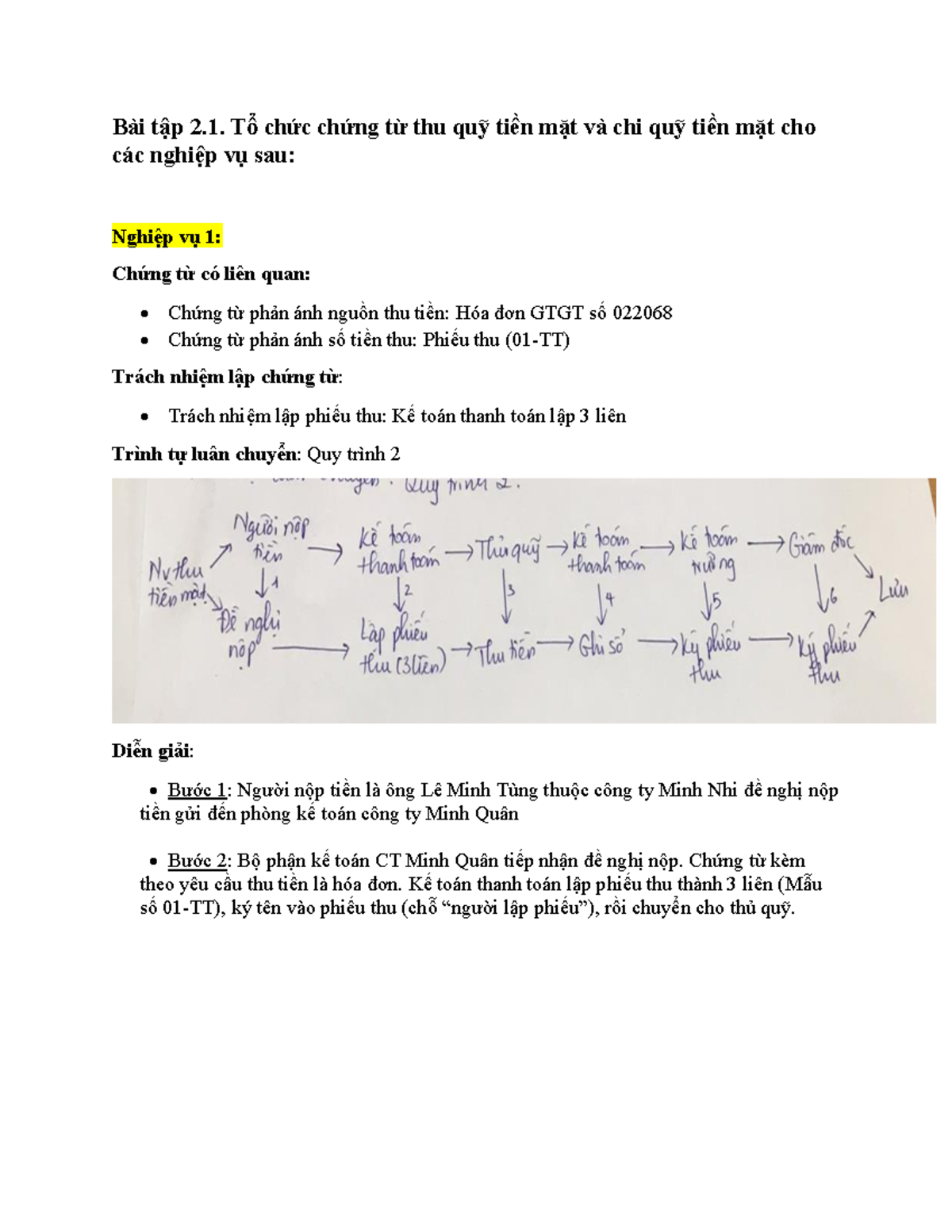Bài Tập 2.1: Chứng Từ Thu, Chi Tiền Mặt và Quy Trình Xuất Nhập - Document Preview
