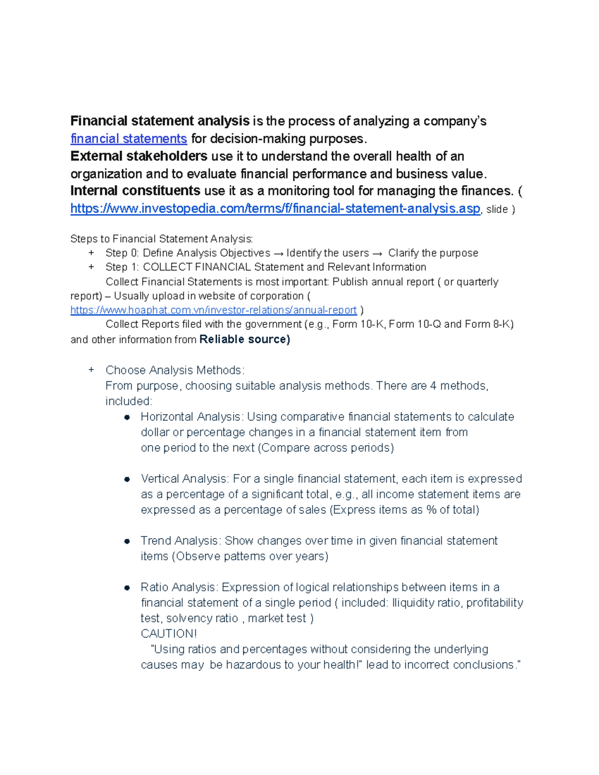 Financial Statement Analysis - Summary (FIN 101) - Studocu