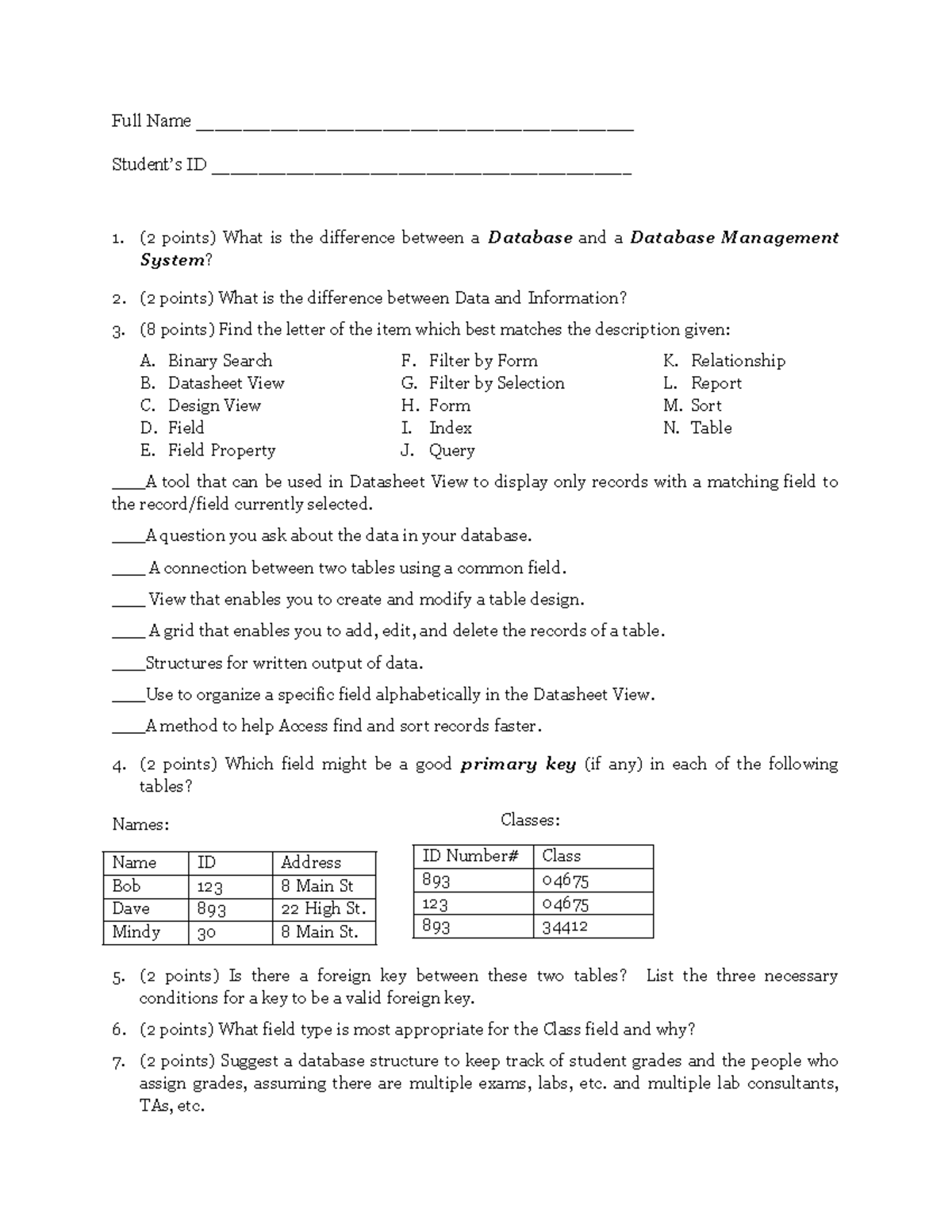 Topic Test 1 - Database Concepts and Management Systems - Studocu