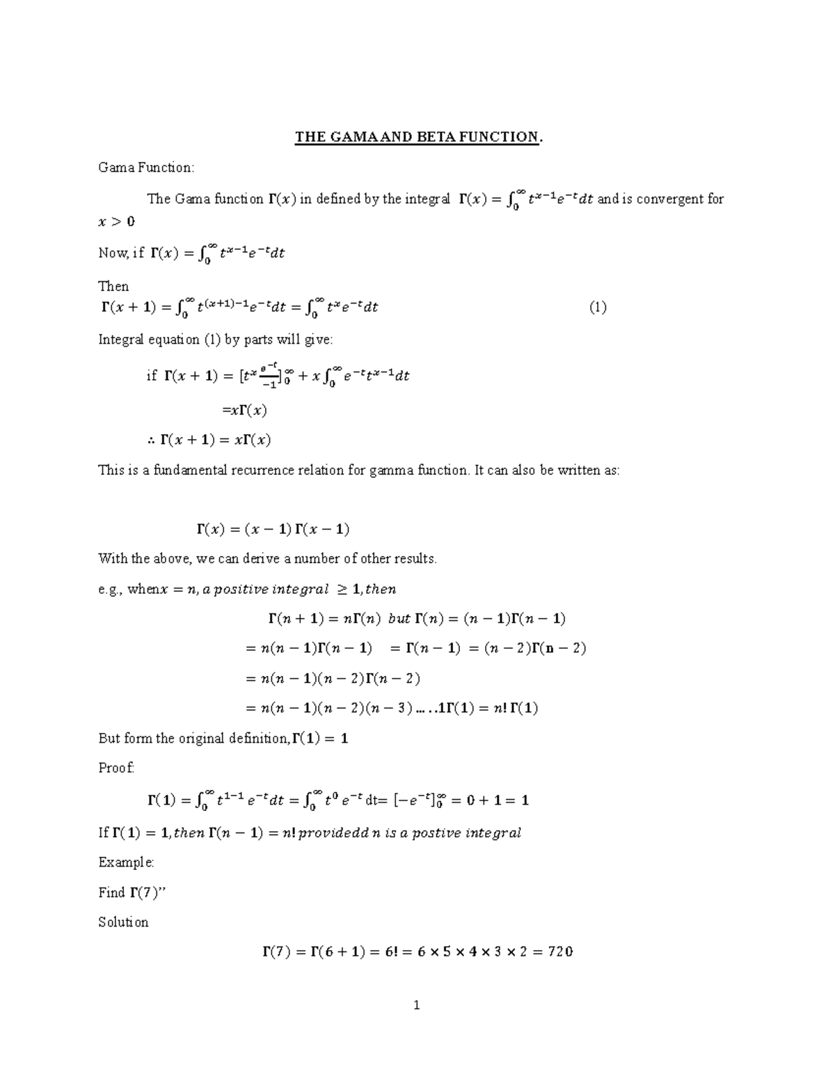 GAMA AND BETA FUNCTIONS: A Comprehensive Study Guide - Studocu