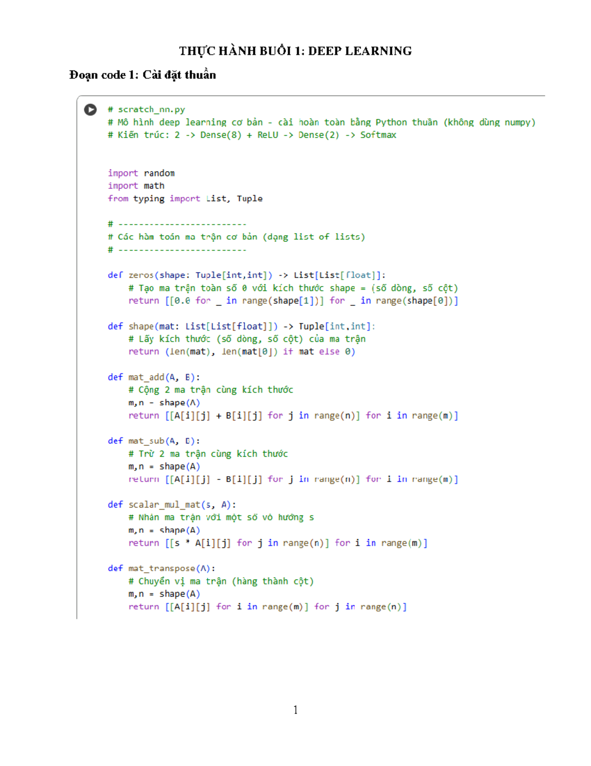 Deep Learning-THỰC HÀNH BUỔI 1 - Deep Learning - THỰC HÀNH BUỔI 1: DEEP ...