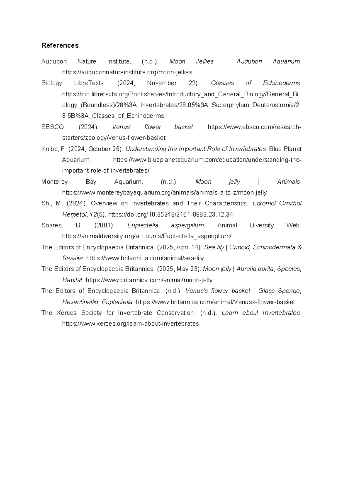 Invertebrate Studies References - N/A - Studocu
