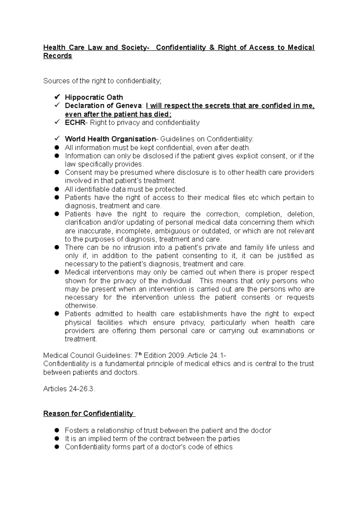 Health Care Law & Society (HCS 101): Confidentiality & Patient Rights ...