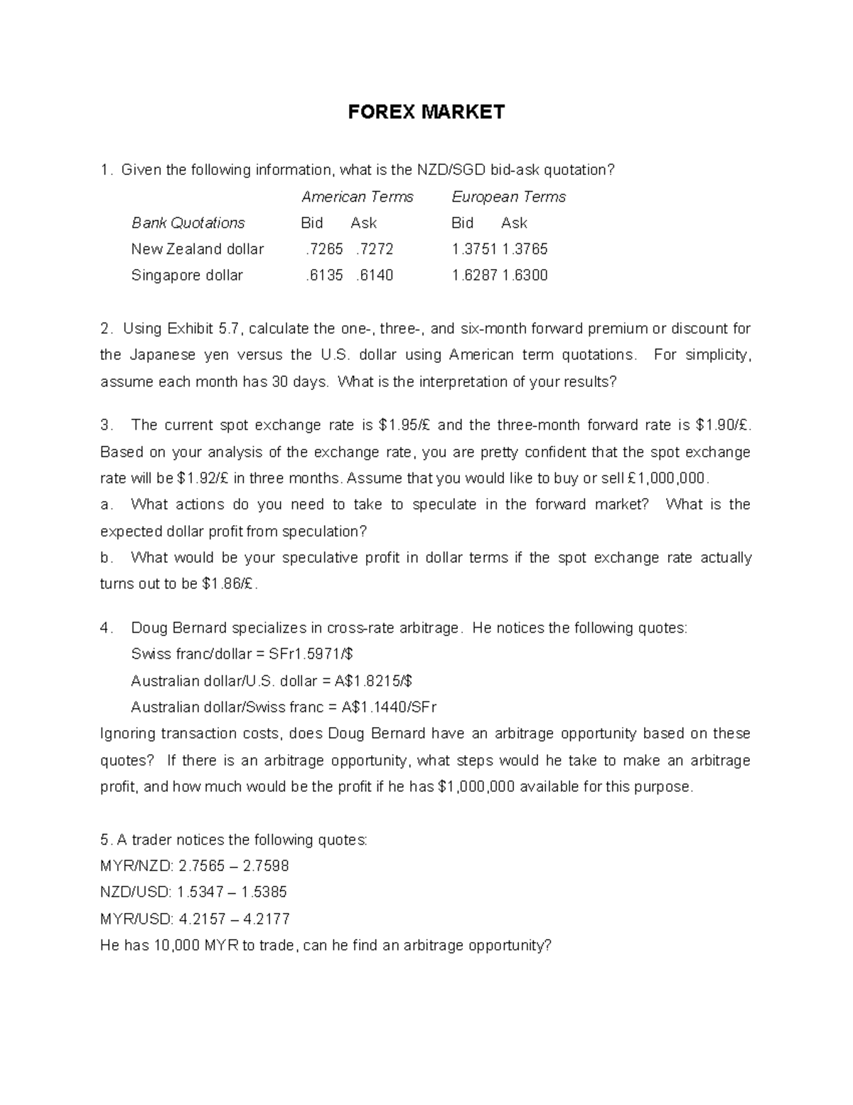 FX Market Analysis: Bid-Ask Quotations & Arbitrage Opportunities - Studocu