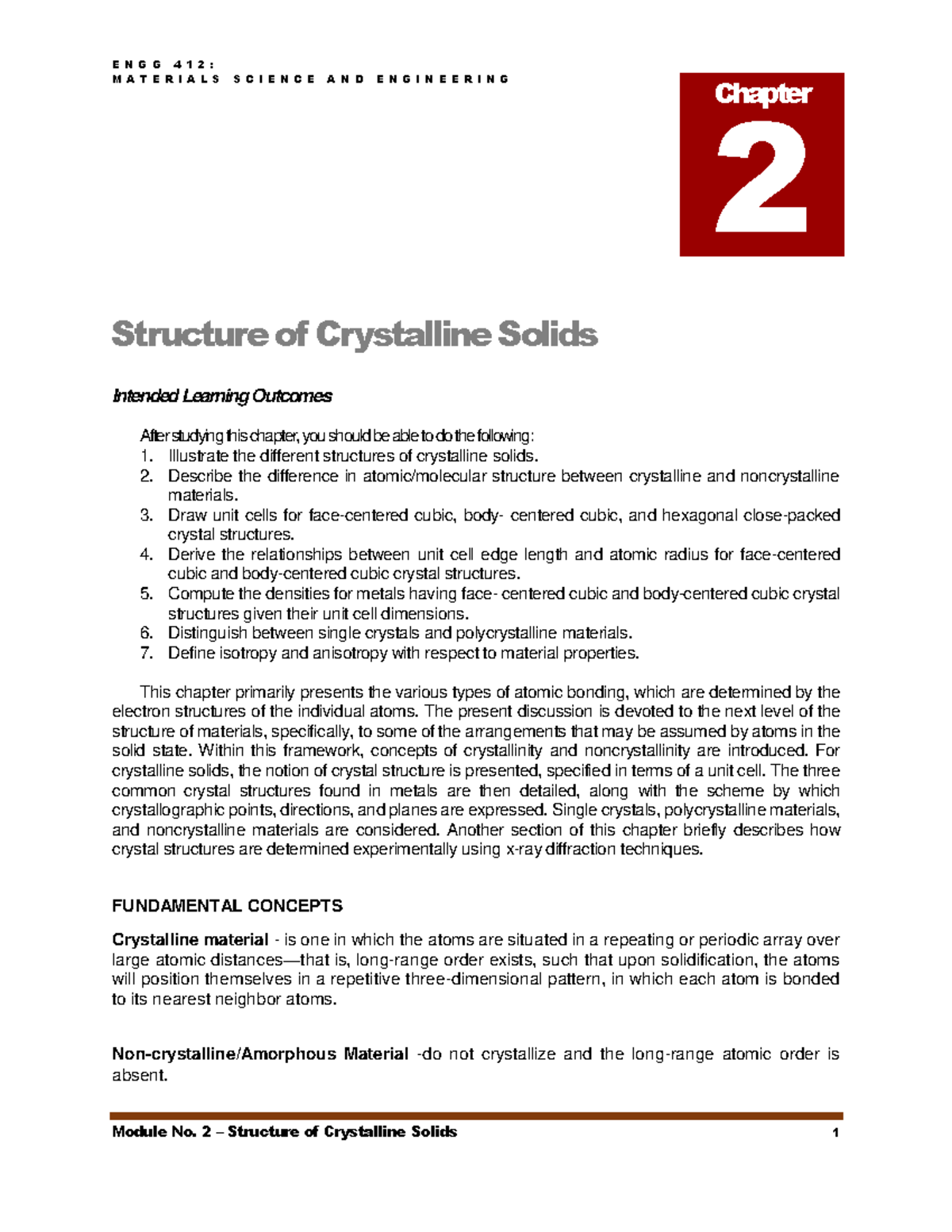 Material Science CH 2: Structure of Crystalline Solids Analysis - Studocu