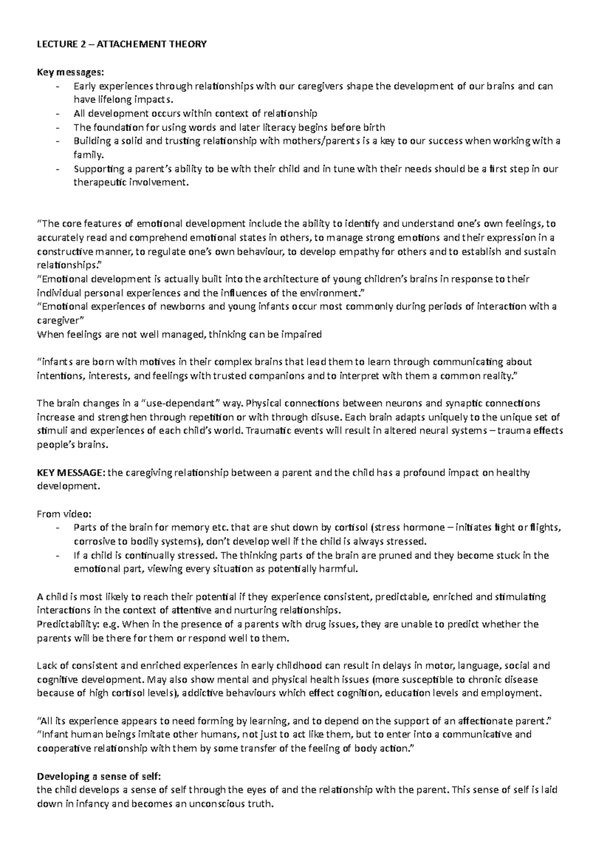 2 Attachment Theory - Lecture Notes on Emotional Development - Studocu