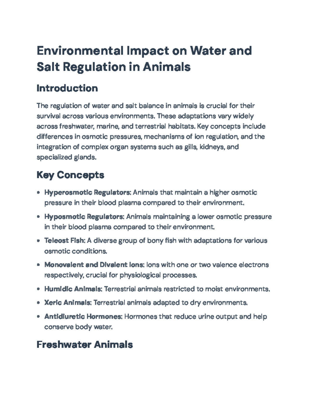 Physiological Adaptations in Water and Salt Regulation Across Animals ...