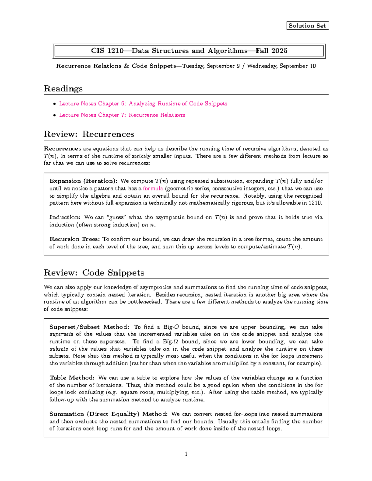 CIS 1210 Final Exam Solutions: Recurrence Relations & Code Analysis ...