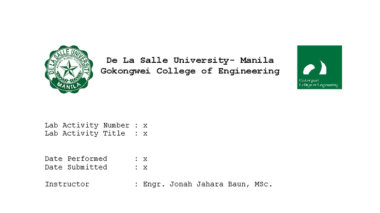 LEC3A Lab Activity Template - De La Salle Manila Engineering - Studocu