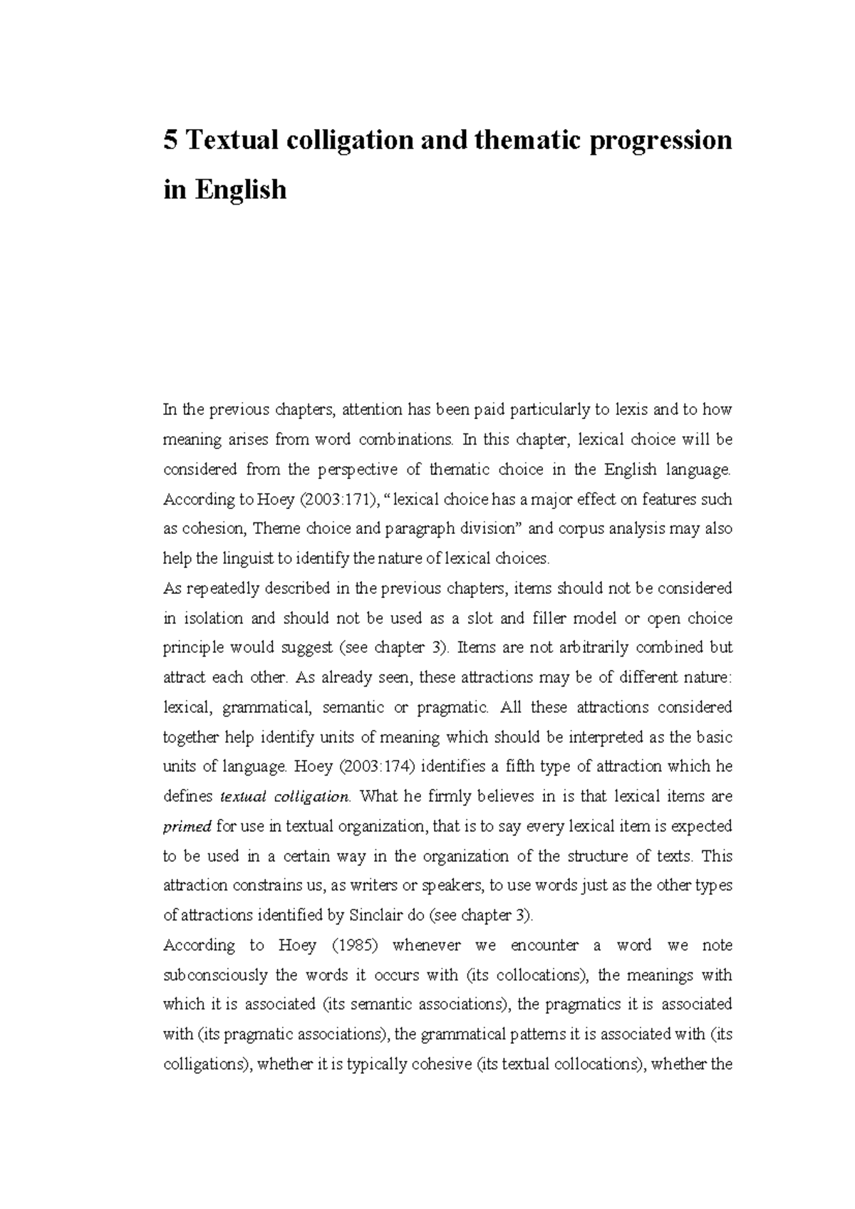 Textual Colligation & Thematic Progression in English Linguistics - Studocu
