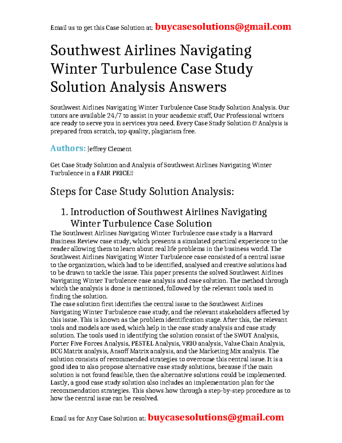 Case Solution Southwest Airlines Navigating Winter Turbulence ...