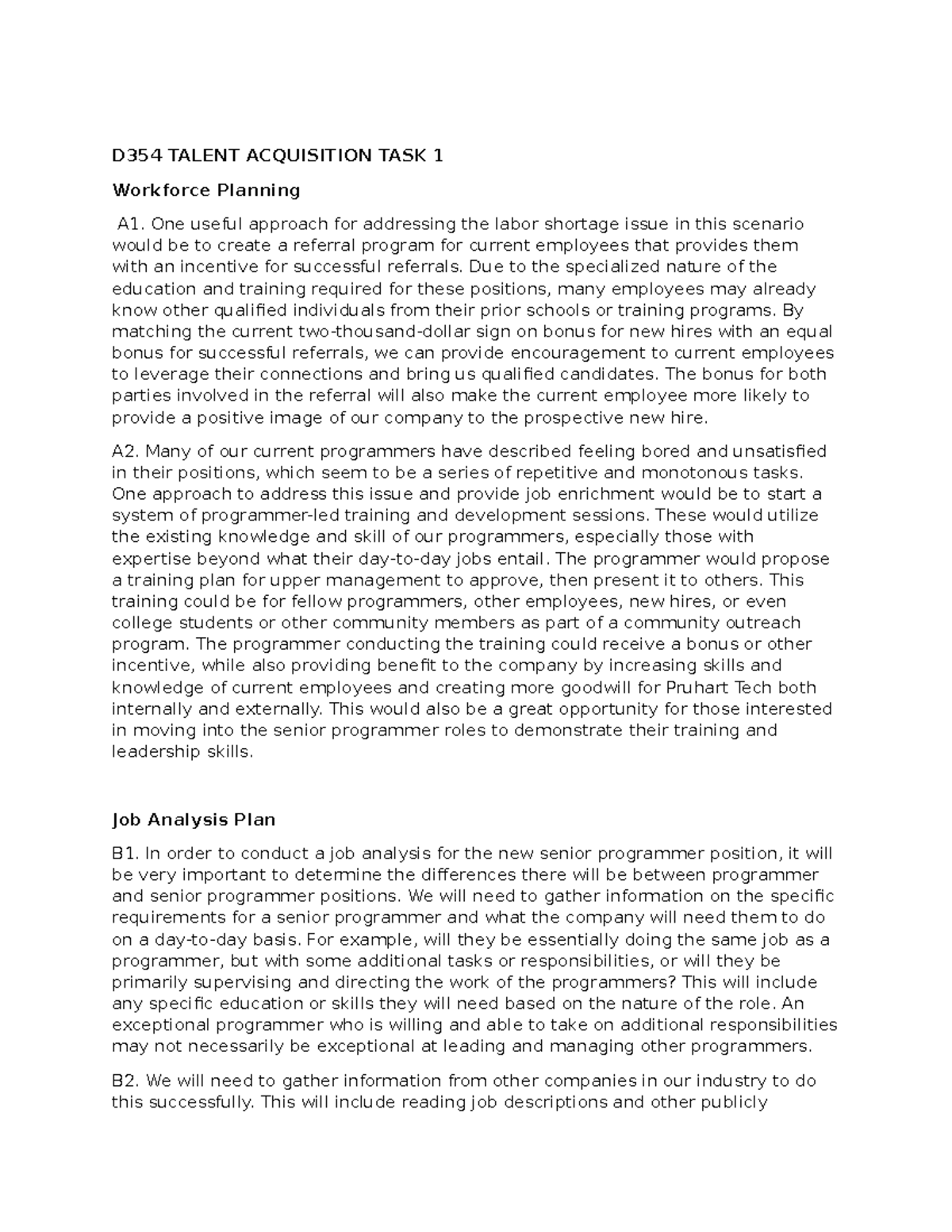Talent Acquisition performance assessment task 1 - D354 TALENT ...