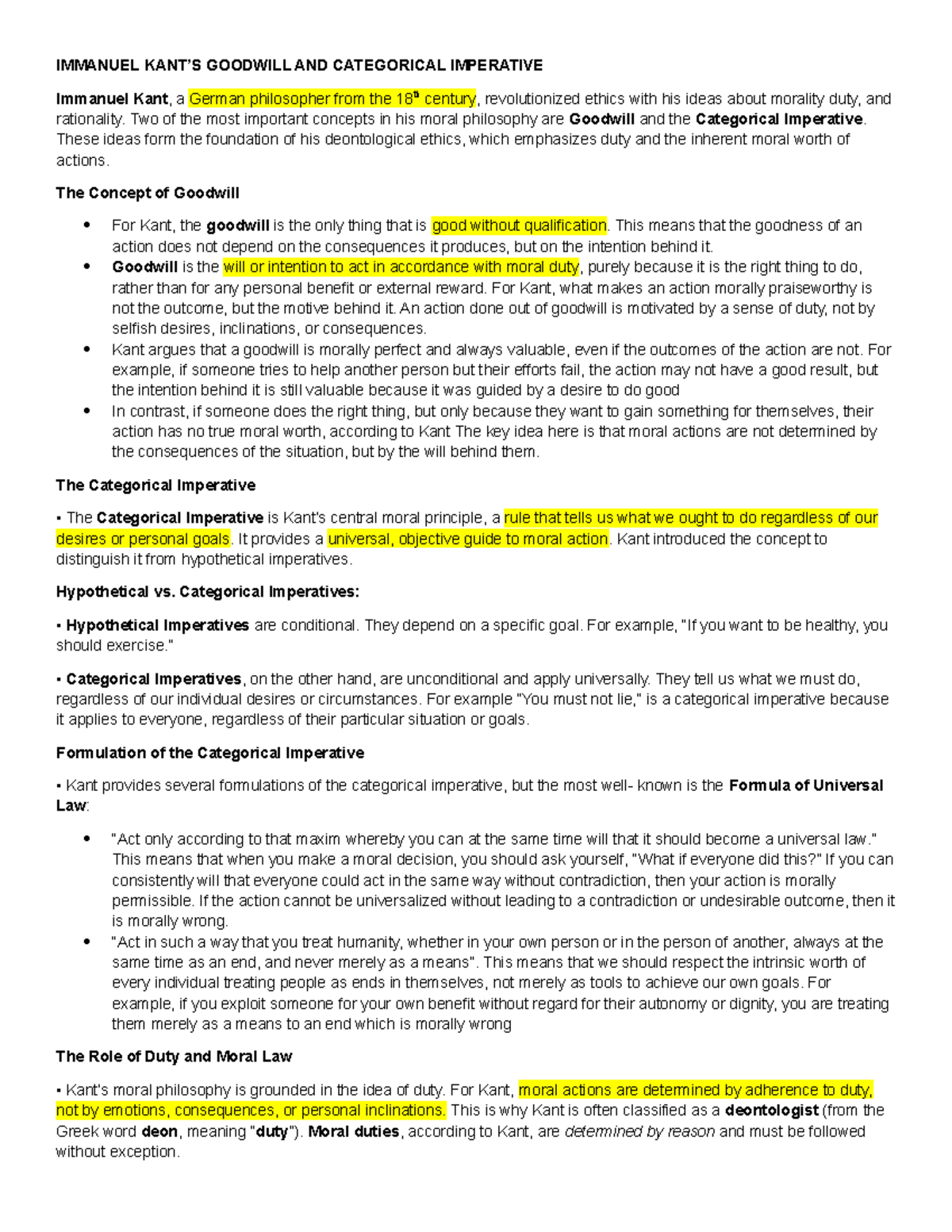 Ethics Reviewer (FINALS): Goodwill & Categorical Imperative in Kant's ...