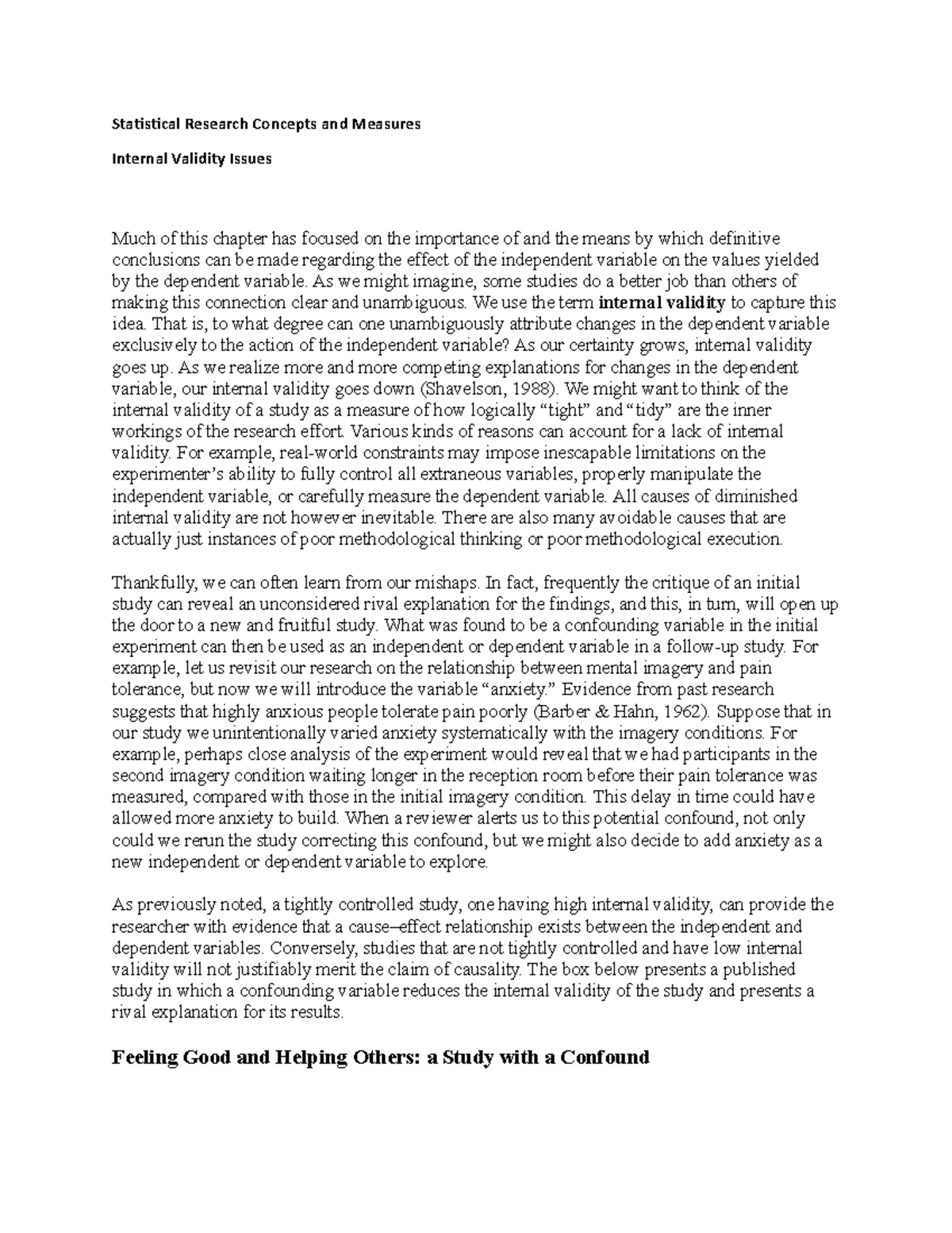 PSY 260 Statistical Research Concepts: Internal Validity Insights - Studocu