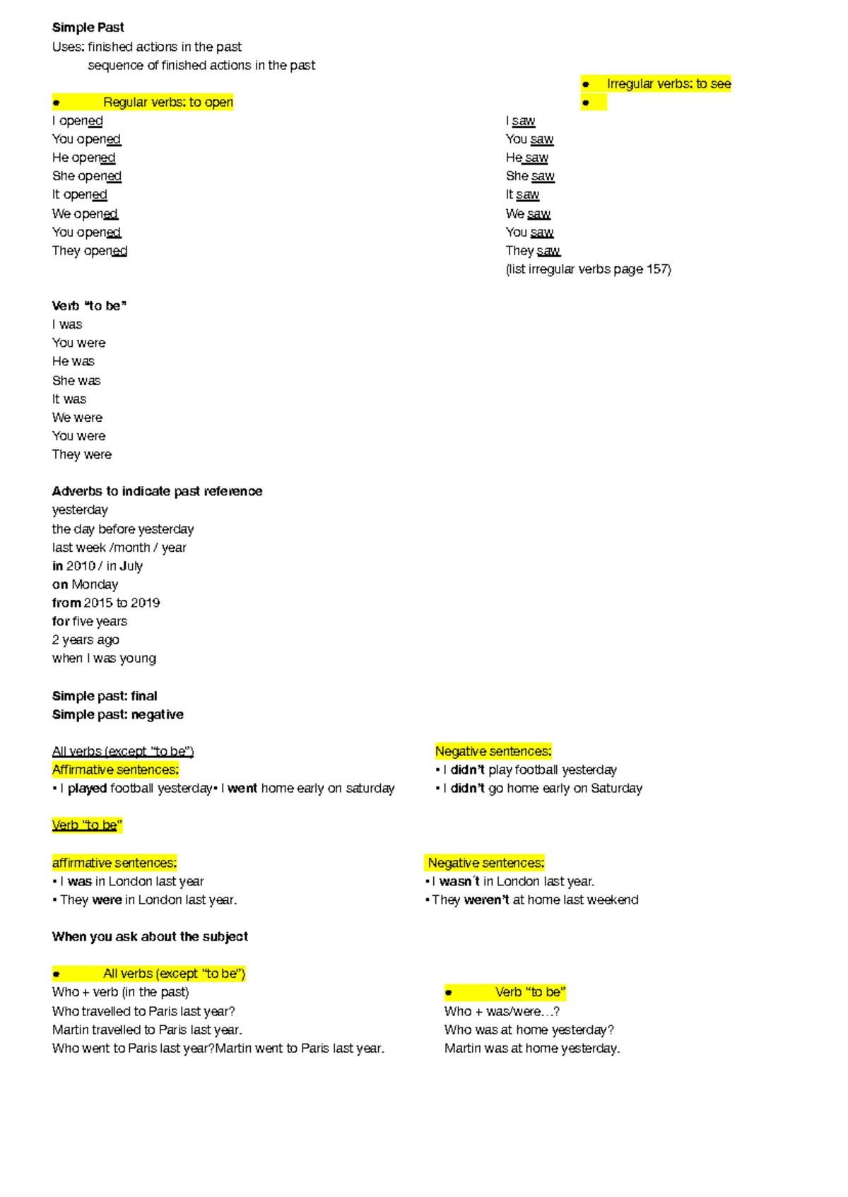 Simple Past Tense: Uses, Forms, and Examples - Final Exam - Studocu