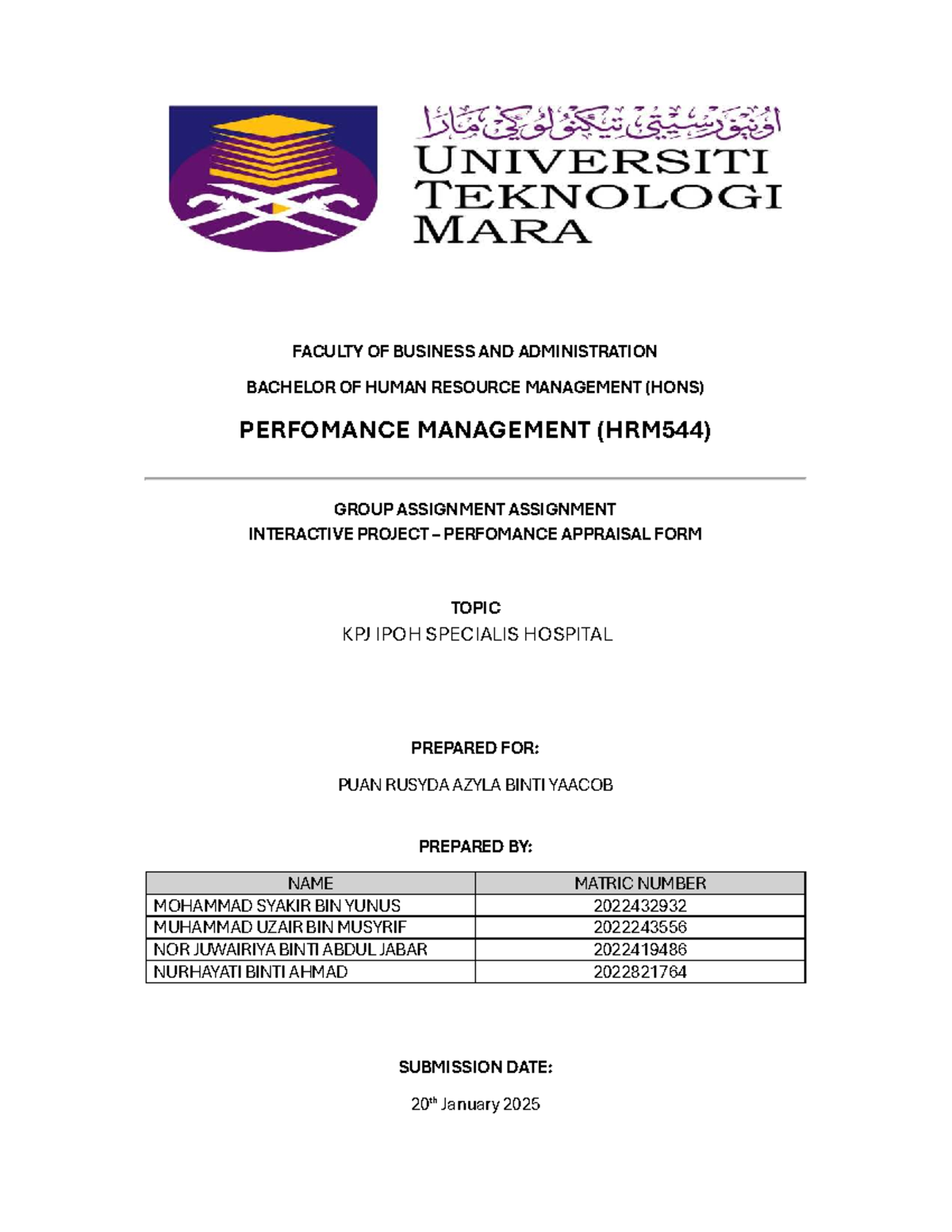 Assignment Group HRM544 - FACULTY OF BUSINESS AND ADMINISTRATION ...