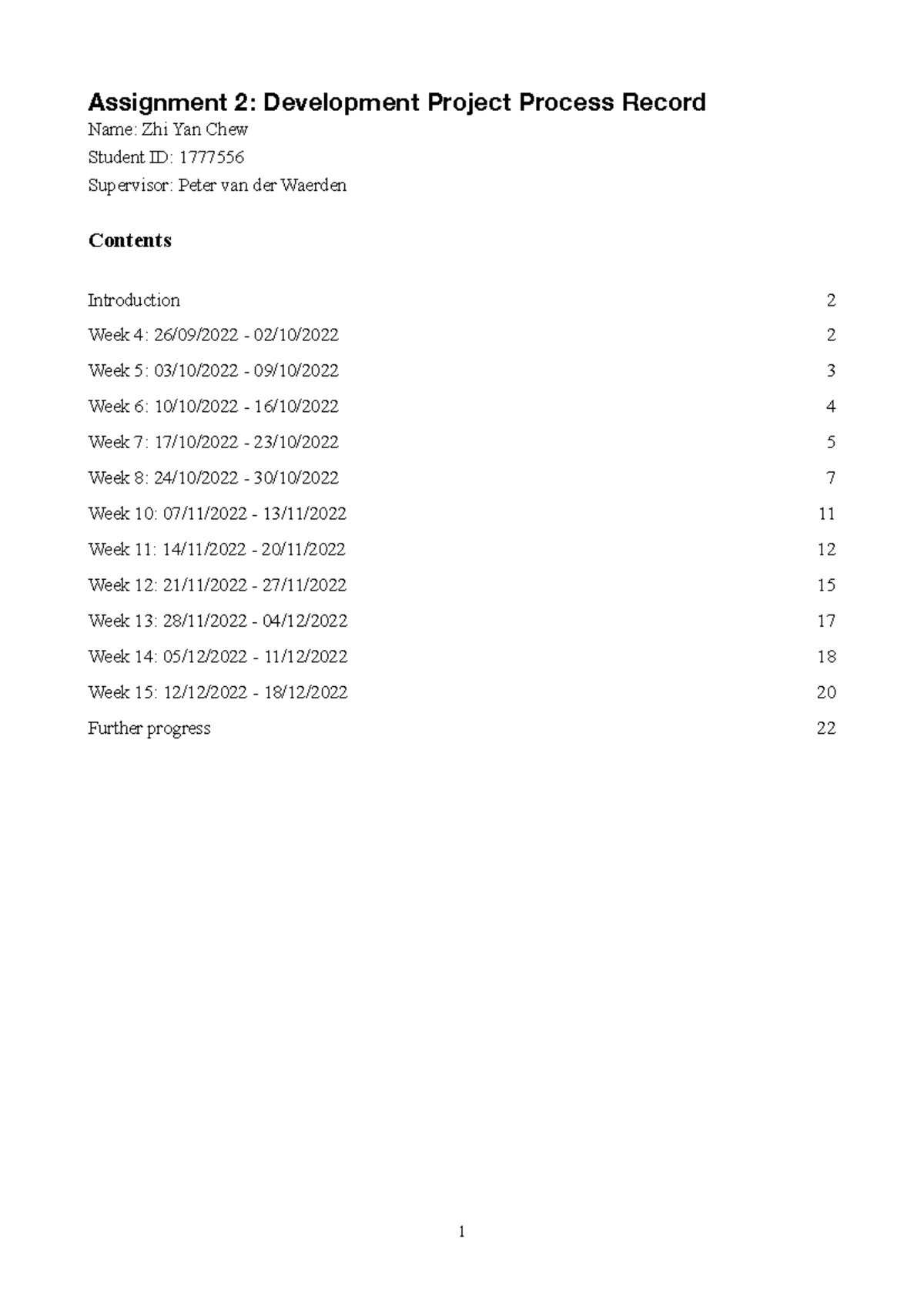 Development Project Process Record for Research and Dev (7ZM1M0 ...