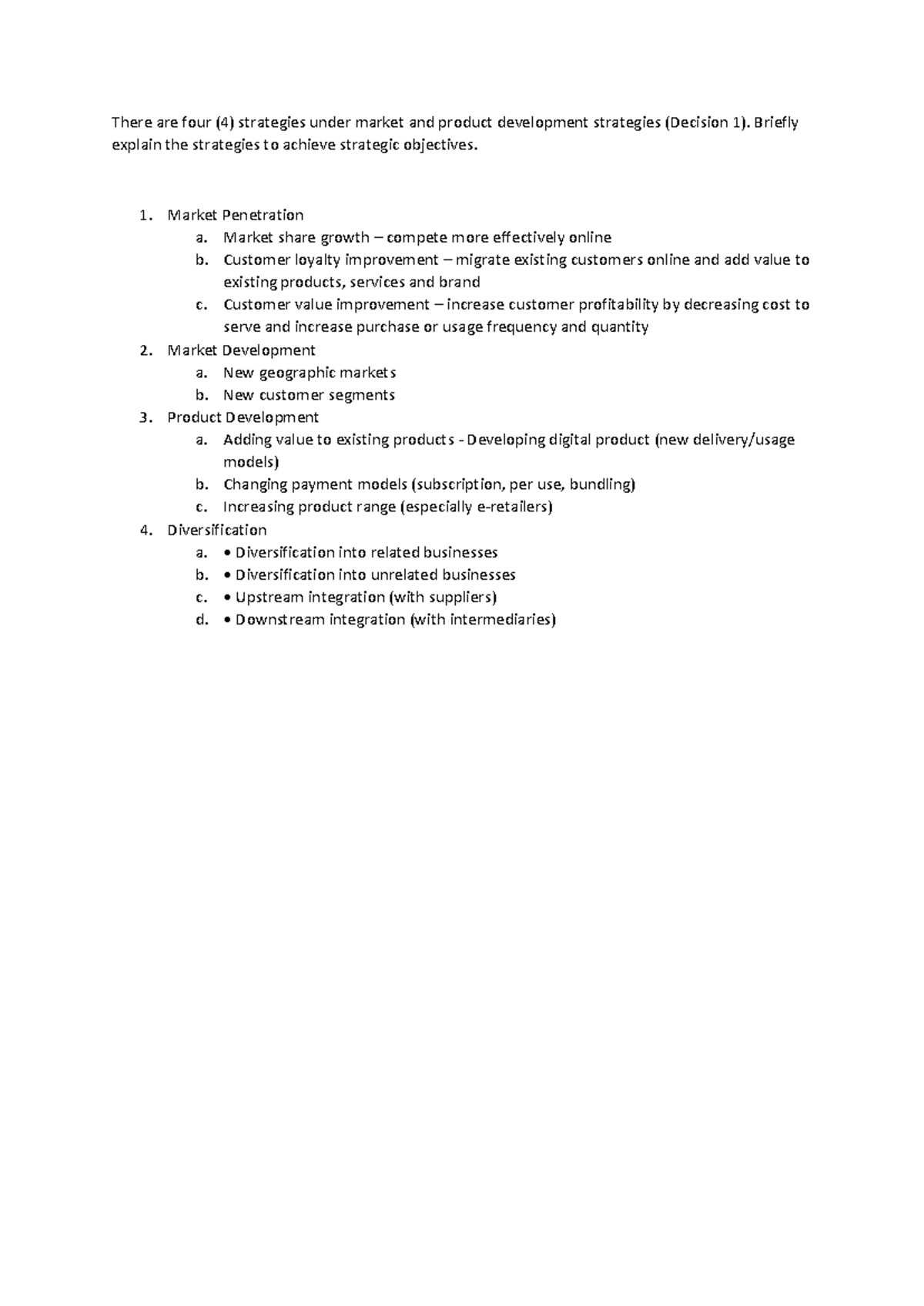 Mkt558 chap 4 - There are four (4) strategies under market and product ...