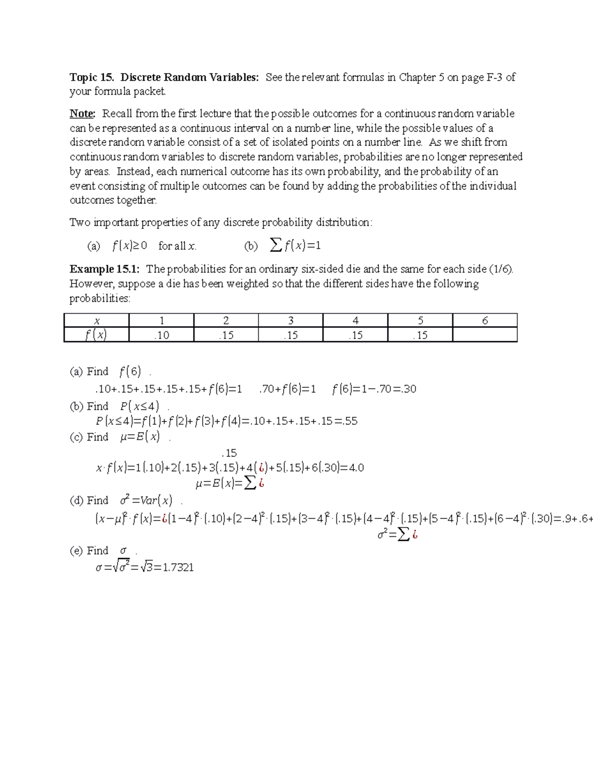 Topic 15: Discrete Probability Distributions Notes & Examples (w ...