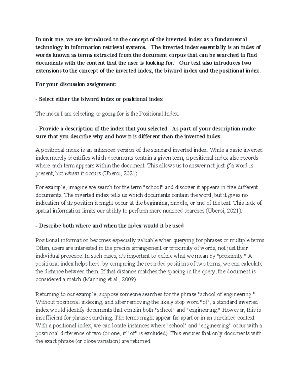 CS 3308 - Discussion Assignment: Understanding Positional Index - Studocu