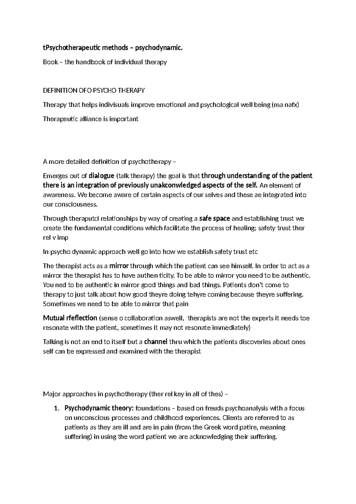 Psychodynamic lecture 1 - tPsychotherapeutic methods – psychodynamic ...