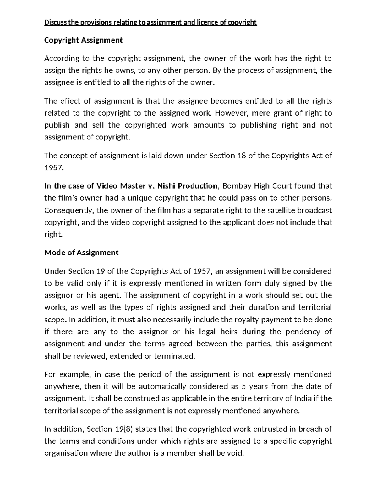 Assignment and Licensing of Copyright: Key Provisions and Insights ...