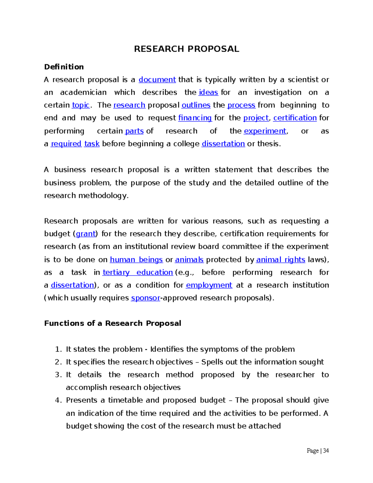 Writing Research Proposal - RESEARCH PROPOSAL Definition A research ...