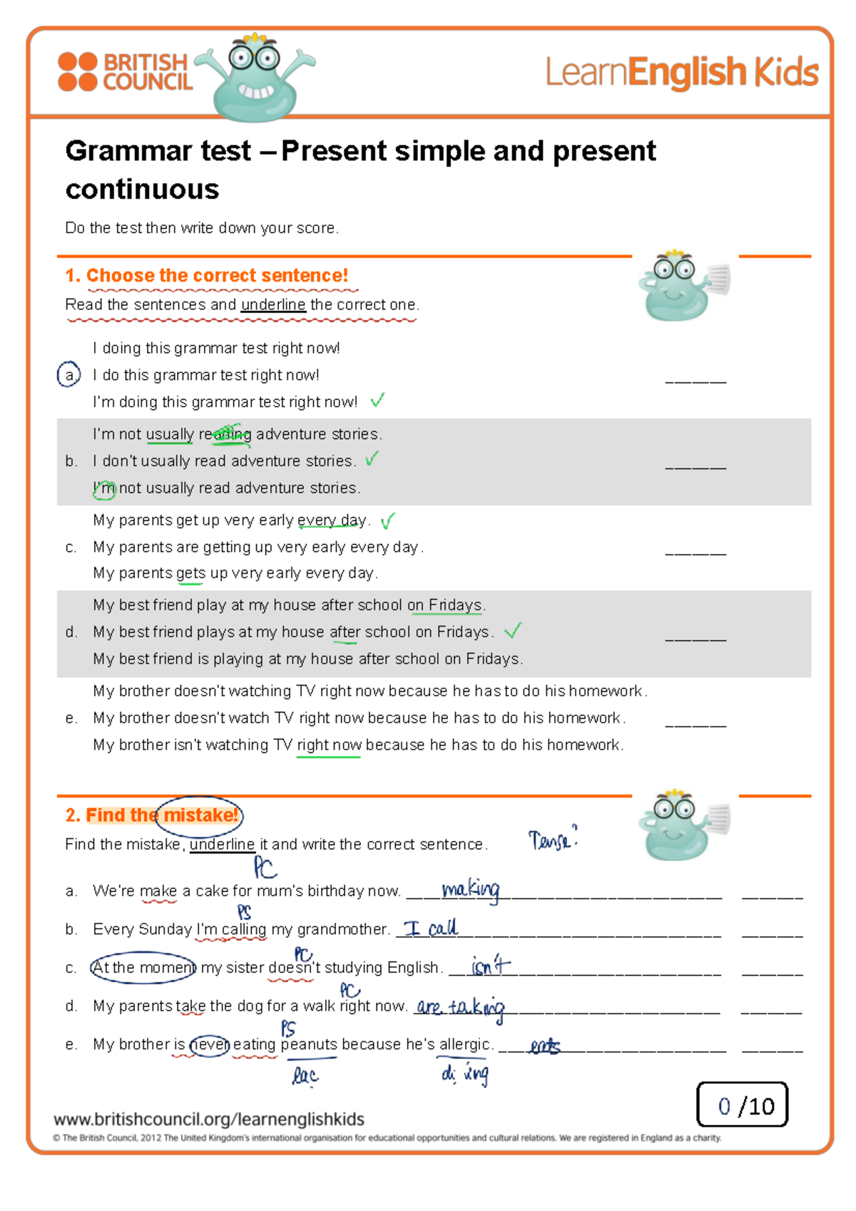 Grammar Test: Present Simple & Present Continuous (ENG 101) - Studocu