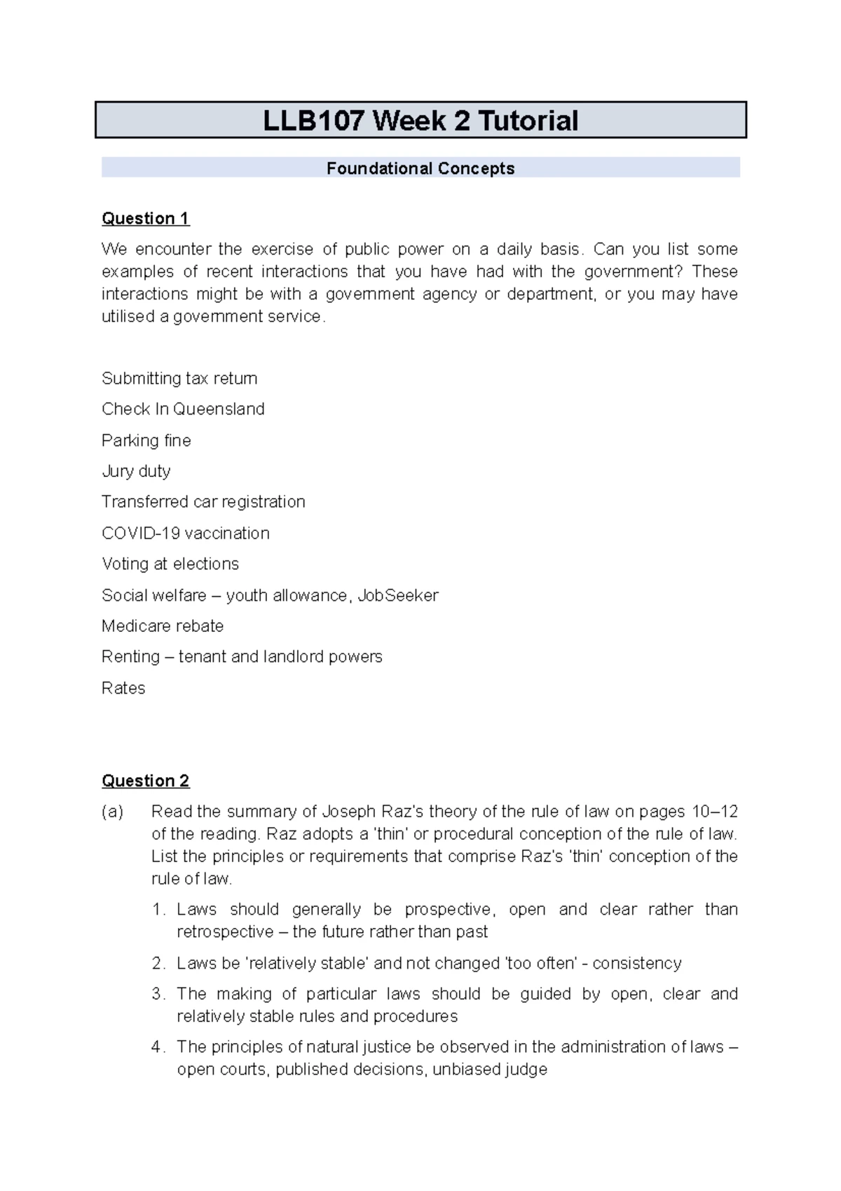 LLB107 Week 2 Tutorial Questions on Statutory Interpretation - Studocu