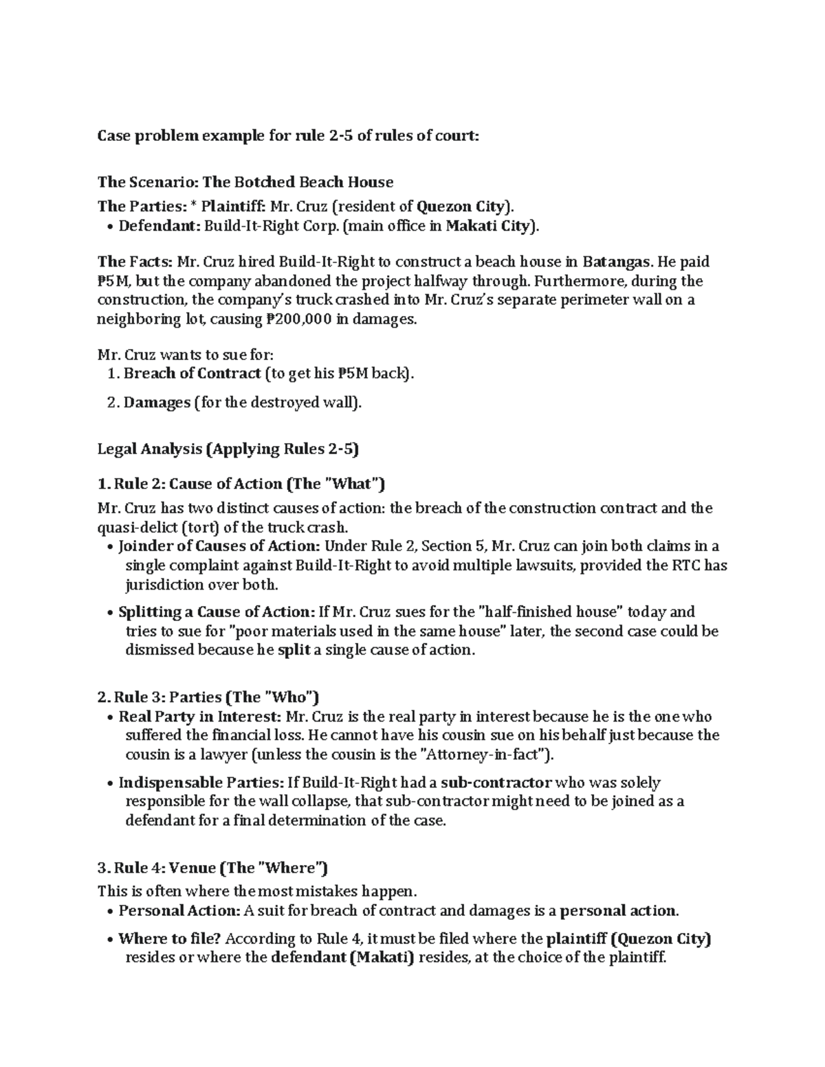 Case Problem Example for Rule of Court: Mr. Cruz vs. Corp. - Studocu
