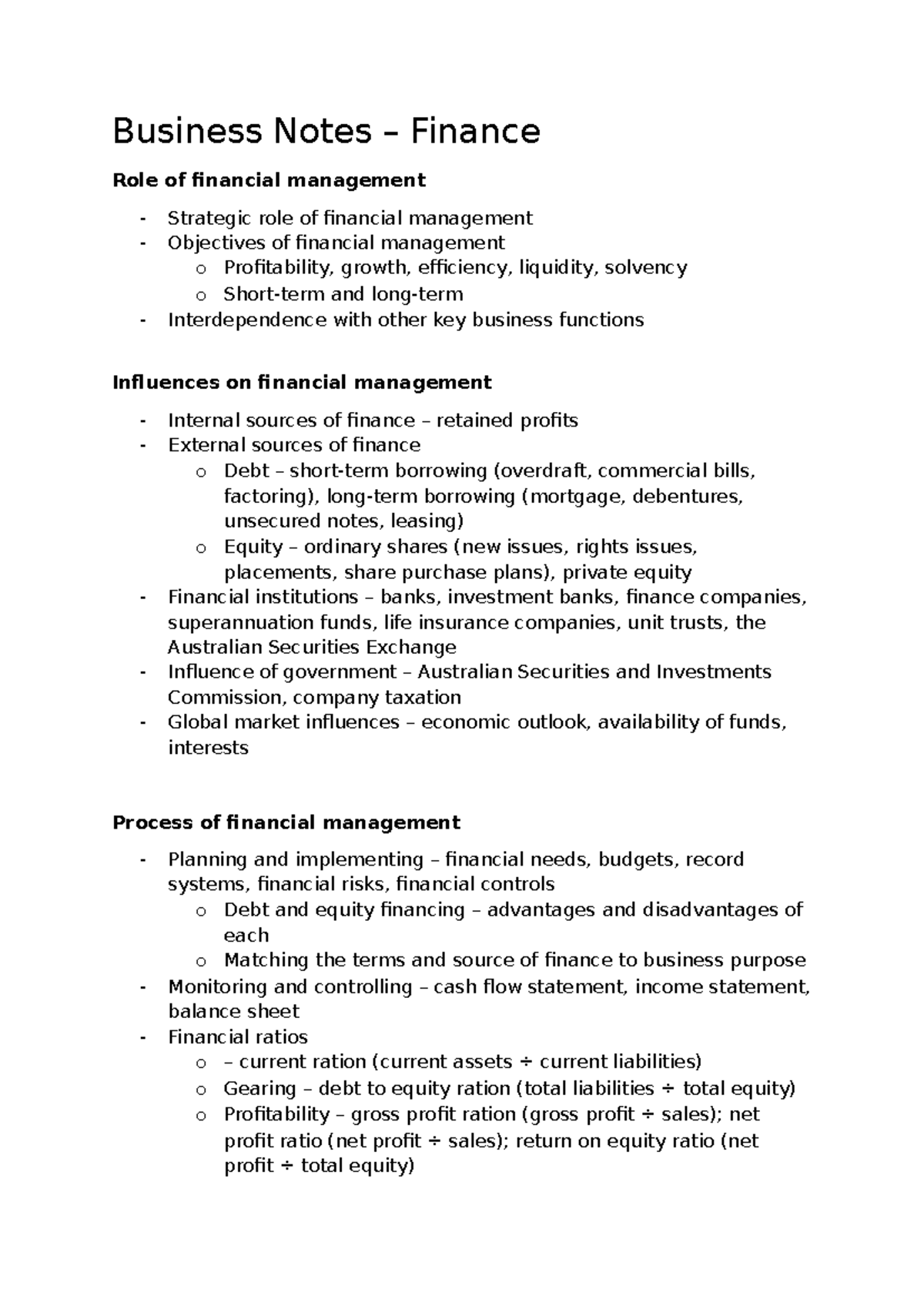 Finance 101: Comprehensive Notes on Financial Management Strategies ...
