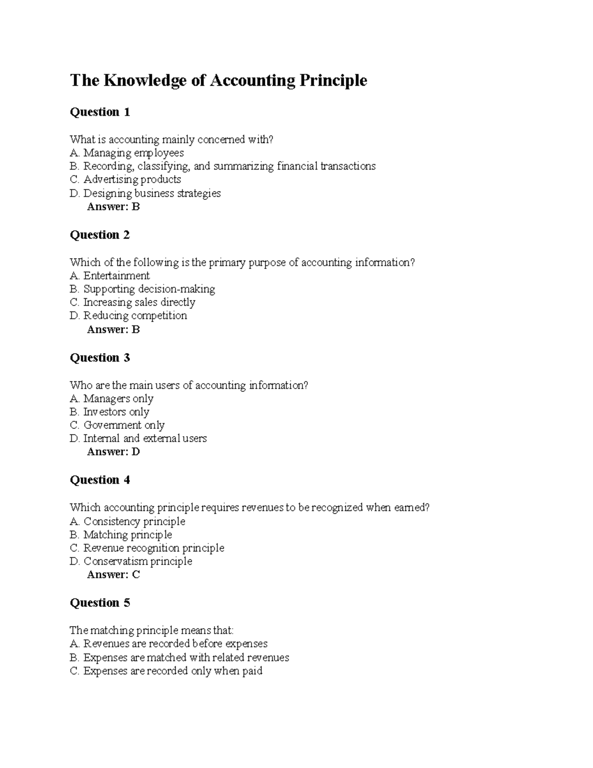 Accounting Principles Quiz: Key Concepts and Questions - Studocu