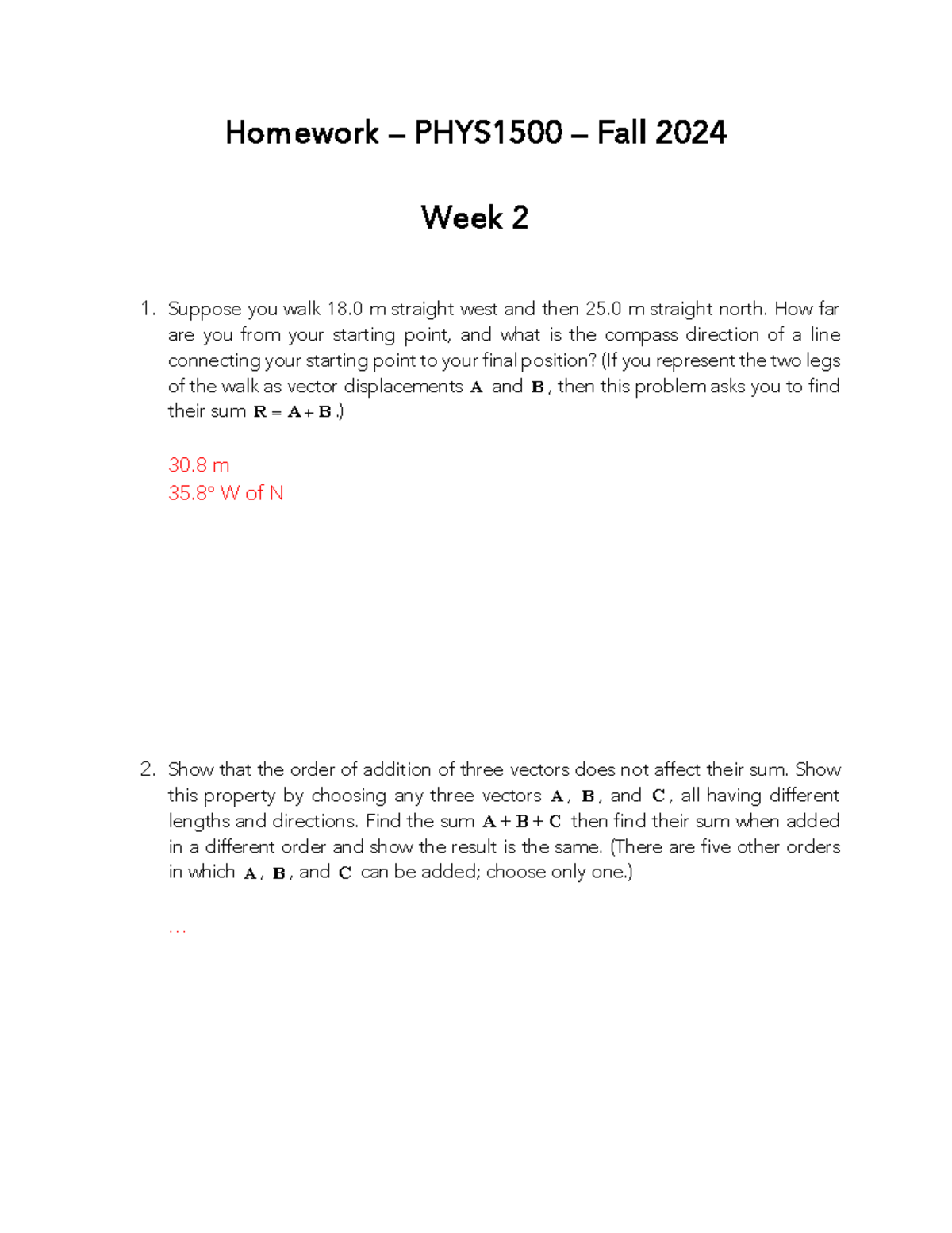 PHYS1500 Homework Week 2 Solutions – Fall 2024 - Studocu