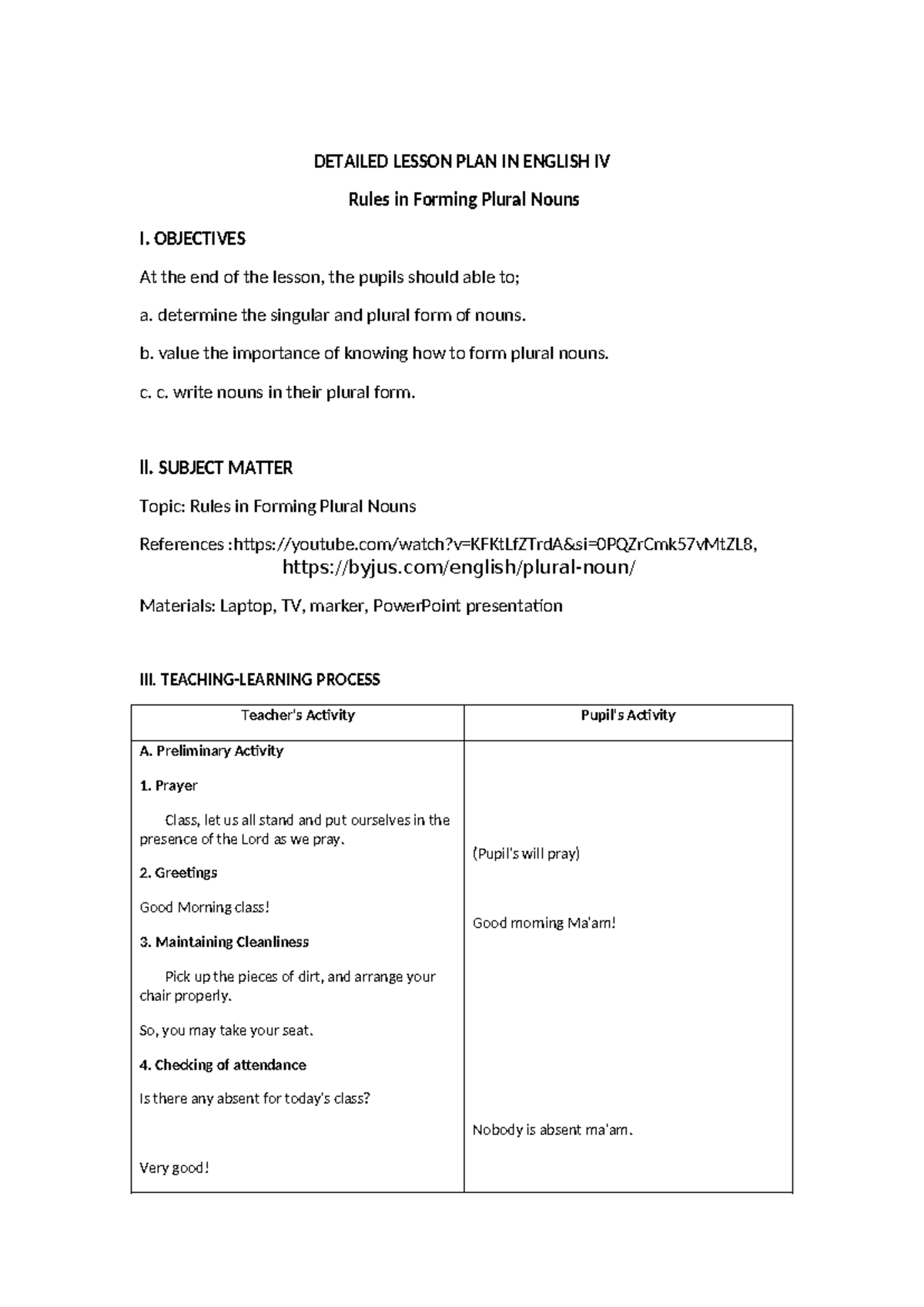 Detailed Lesson IN English 4 - DETAILED LESSON PLAN IN ENGLISH IV Rules ...