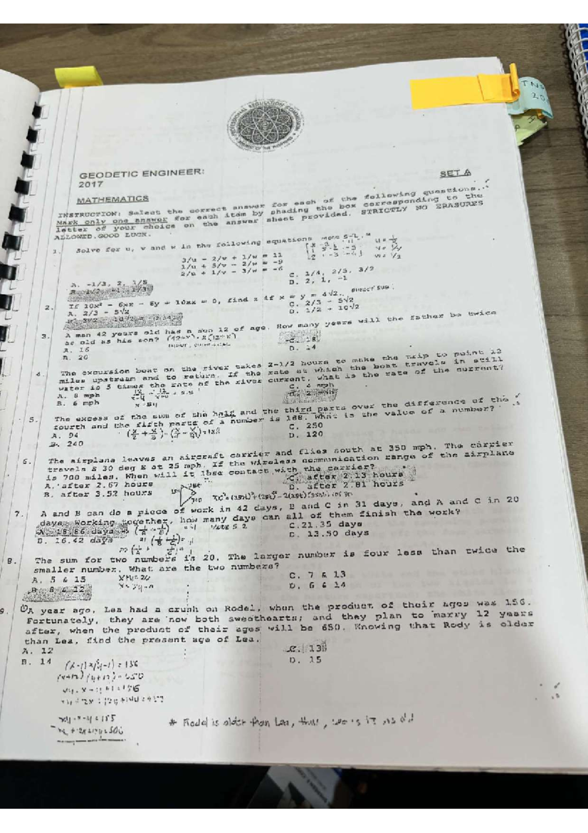 GEODETIC ENGINEER: 2017 MATHEMATICS INSTRUCTION QUIZ SOLUTIONS - Studocu