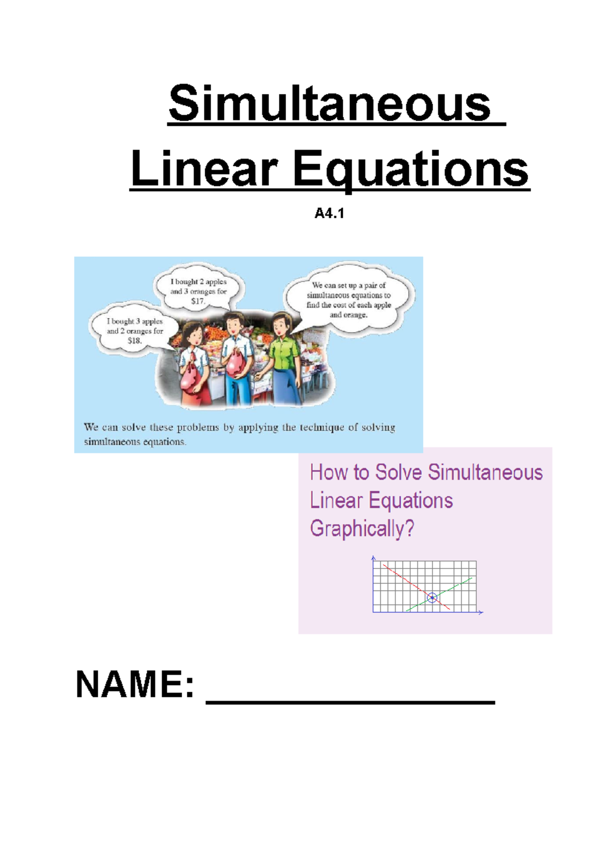 Simultaneous Linear Equations A4.1: Understanding Gradients and Graphs ...
