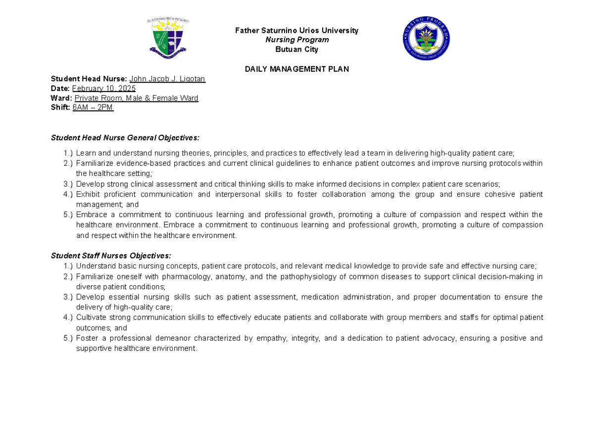 Student Headnursing - SHN FORMS - Nursing Program Butuan City DAILY ...