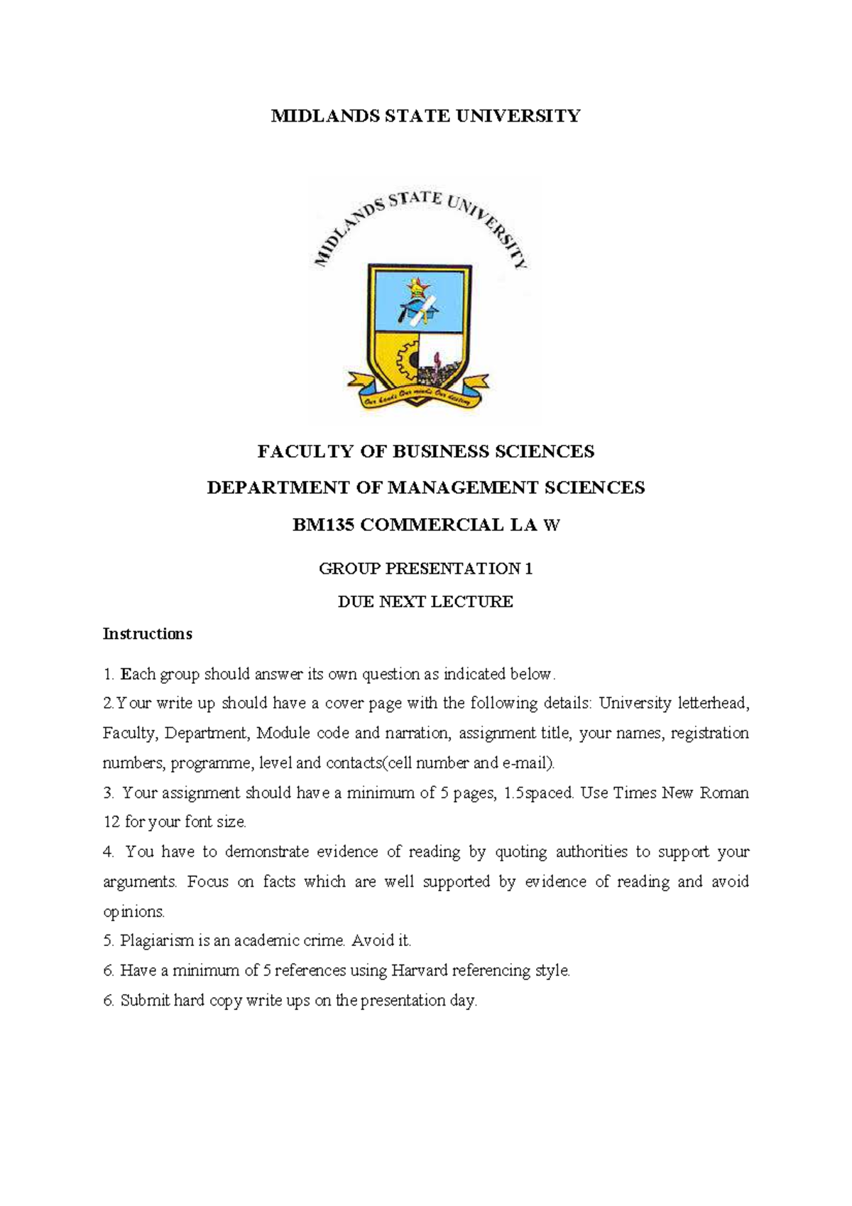 BM135 Commercial Law Group Presentation Guidelines - Studocu