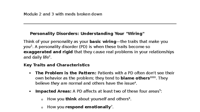 Module 2 and 3 Notes on Personality Disorders and Medications - Studocu