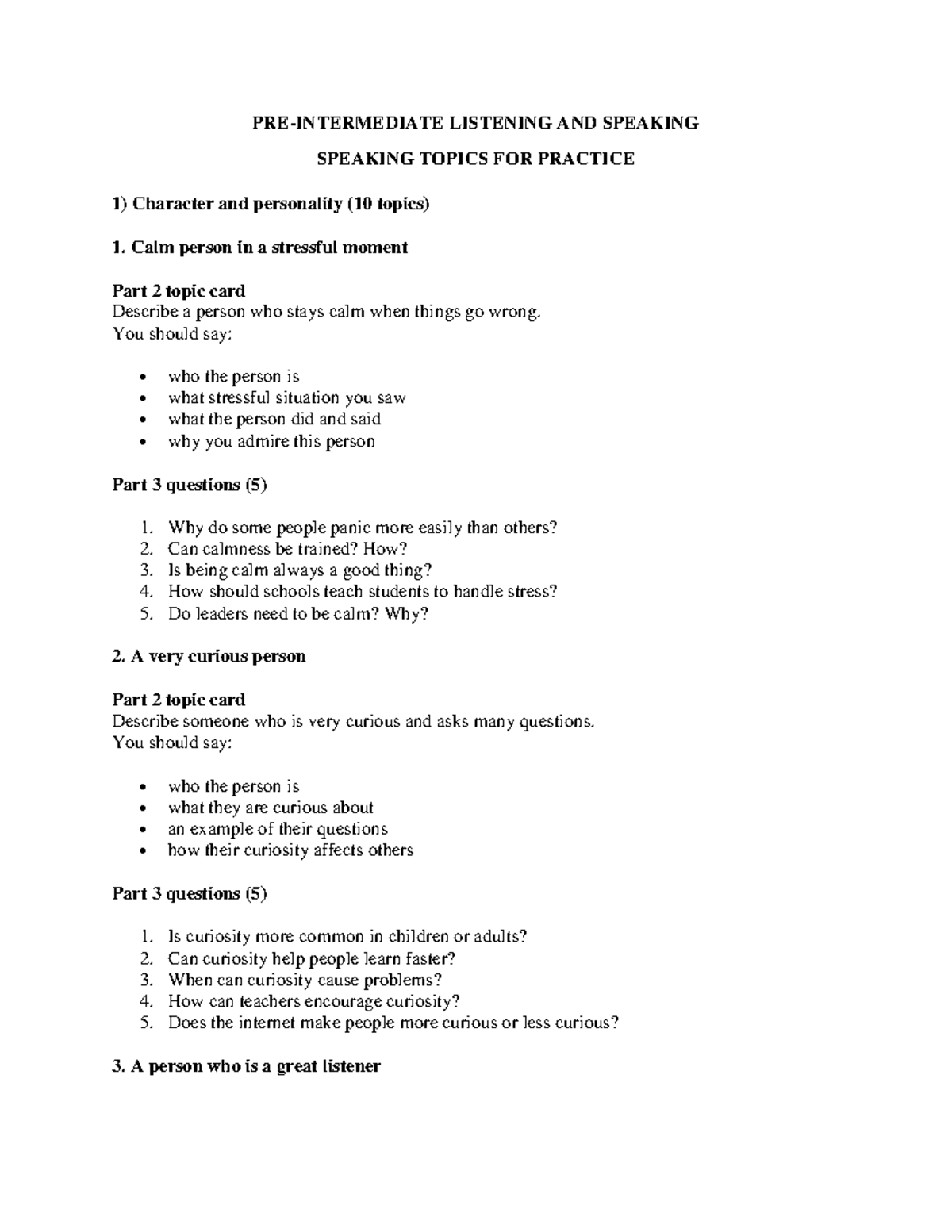Speaking Topics for Practice: Listening and Speaking Skills - Studocu
