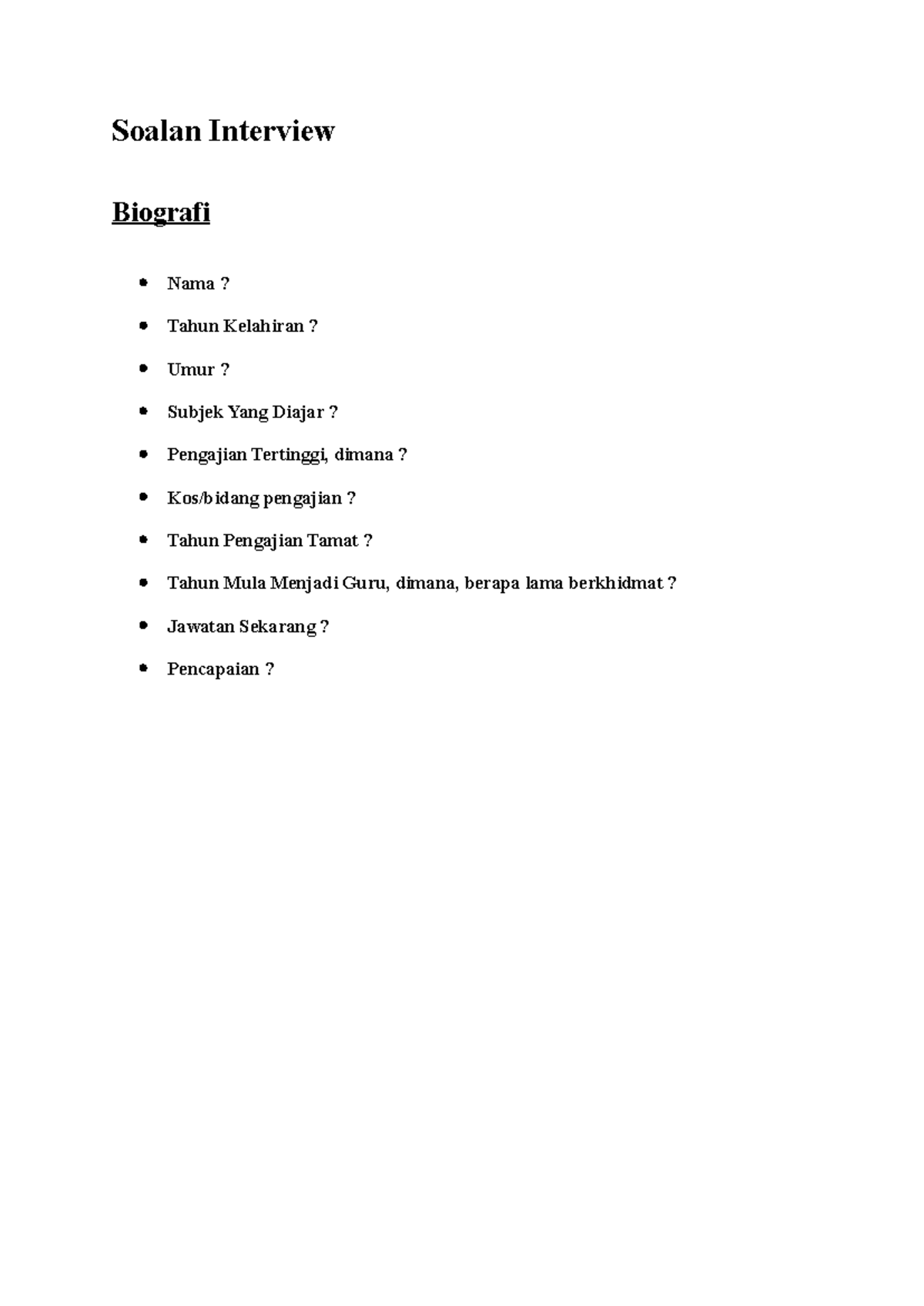 IV Interview Questions for Teacher Biography and Achievements - Studocu